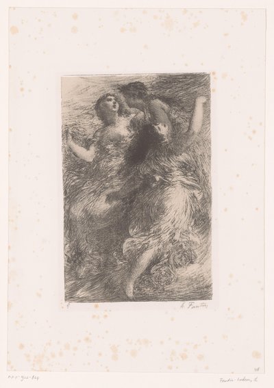Drei Rheintöchter spielen auf dem Grund des Rheins (L’Or du Rhin. Scène I. Les Filles du Rhin, Leben und Werke von Richard Wagner) von Ignace Henri Jean Fantin Latour