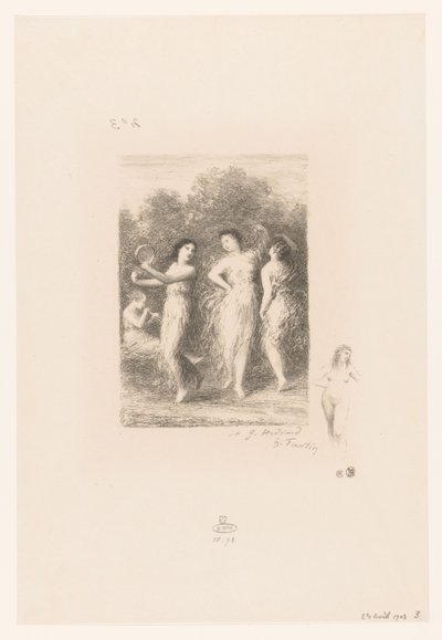 Vier junge Frauen tanzen und machen Musik von Ignace Henri Jean Fantin Latour