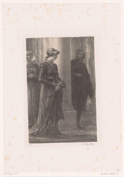 Walther von Stolzing bemerkt Eva Pogner in der Kirche von Ignace Henri Jean Fantin Latour