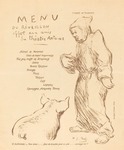 Menü des Weihnachtsabends, angeboten den Freunden des Théâtre Antoine von Henri Gabriel Ibels