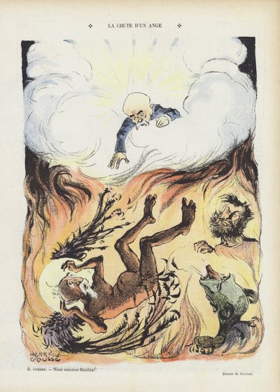 Der Fall eines Engels. Illustration für Le Rire (Farblithografie) von Henri Gousse