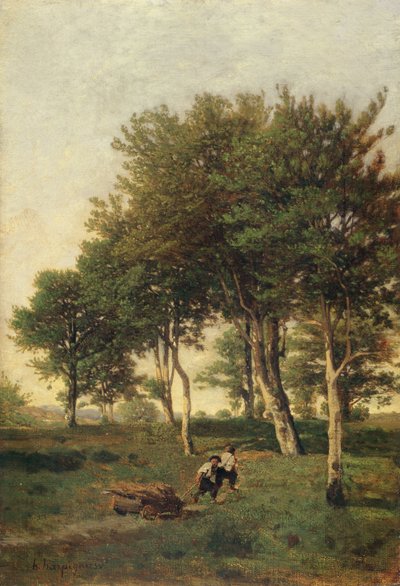 Landschaft mit zwei Jungen, die Brennholz tragen, 1894 von Henri Joseph Harpignies