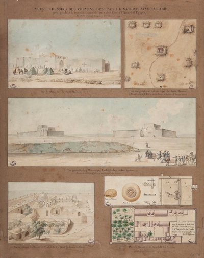 Sechs Ansichten und Zeichnungen des Lake Natron in Libyen, gemacht während der Erkundungsmission der ägyptischen Armee unter der Leitung von General Andreossy, 1799 von Pierre Joseph Redouté