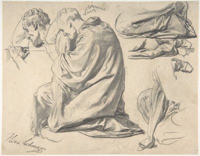 Kniende, drapierte männliche Figur, nach links gewandt von Henri Lehmann