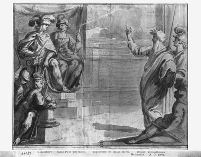 Leben Christi, St. Paulus predigt, vorbereitende Studie eines Wandteppich-Kartons für die Kirche Saint-Merri in Paris, ca. 1585-90 von Henri Lerambert