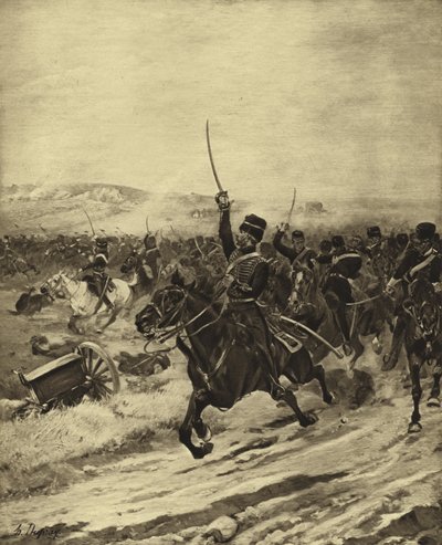Angriff der Leichten Brigade, Schlacht von Balaklawa, 1854 (Gravur) von Henri Louis Dupray