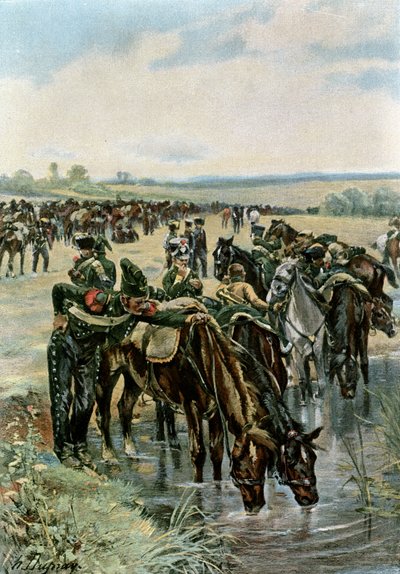 Oberst Castex füttert die Pferde vor einem Angriff von Henri Louis Dupray