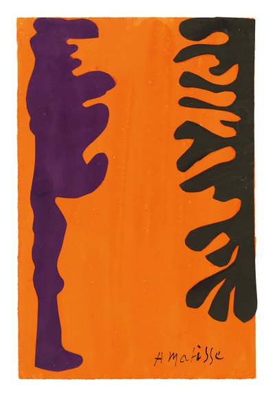 Schwarze und violette Arabesken auf orangem Hintergrund von Henri Matisse