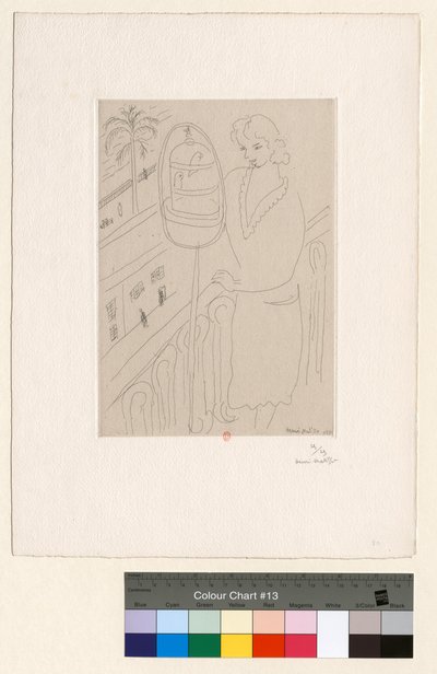 Junge Frau auf dem Balkon, die Wellensittiche beobachtet von Henri Matisse