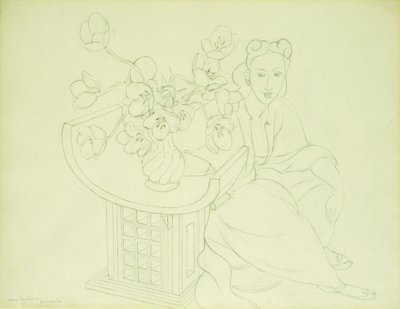 Sitzende Frau mit einer Vase Tulpen von Henri Matisse