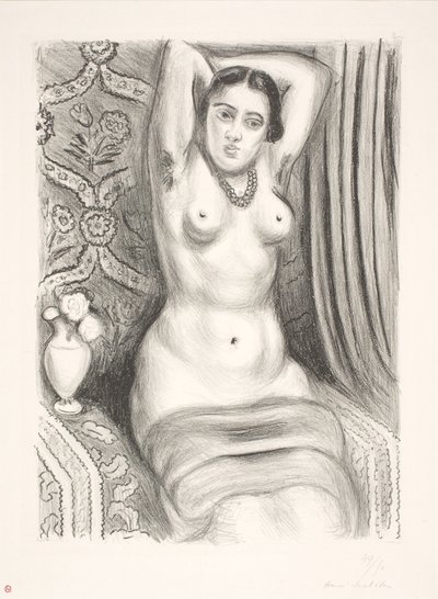 Sitzendes weibliches Aktmodell mit hinter dem Rücken verschränkten Armen (Odaliske) von Henri Matisse
