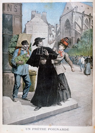 Ein katholischer Priester wird von einer Frau auf der Straße erstochen, Frankreich von Henri Meyer