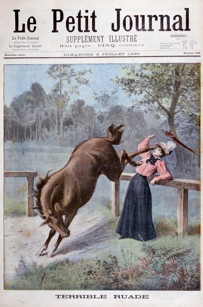Eine junge Frau wird von einem Pferd getreten, 1898 von Henri Meyer