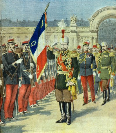 Ferdinand I. König von Bulgarien wird im Elysee-Palast empfangen, Paris 1896 (Gravur) von Henri Meyer