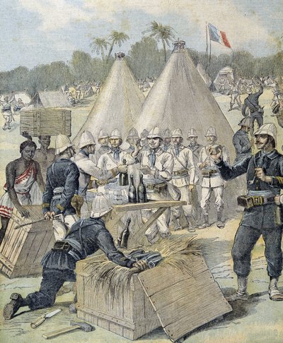 Die Neujahrsgeschenke der Soldaten in Dahomey (heute Benin) - in „Le Petit Journal“ vom 31.12.1892 von Henri Meyer