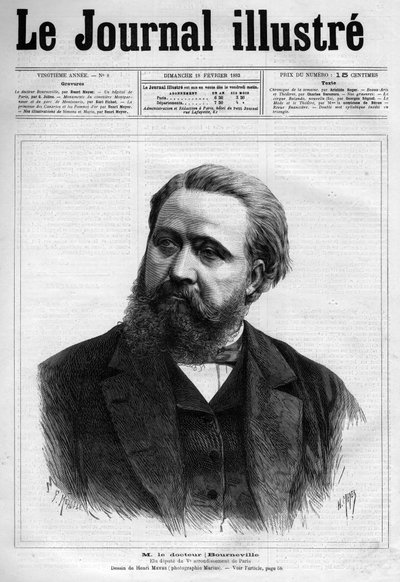 Porträt von Desire Magloire Bourneville (1840-1909), französischer Neurologe - Titelseite von „Le journal illustré“ von 1883 - Zeichnung von Henri Meyer (1844-1899) von Henri Meyer