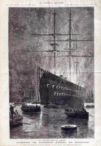 Die Katastrophe von Toulon: das Feuer des Flaggschiffs „Le Magenta“ von Henri Meyer