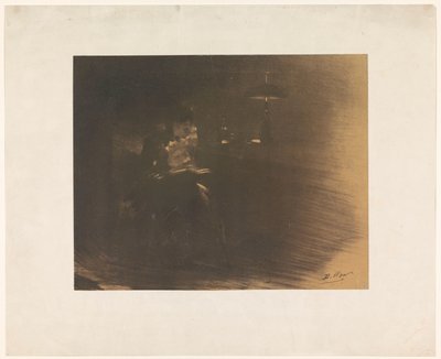 Dunkler Raum mit einer lesenden Frau von Henri Patrice Dillon (signed by artist)