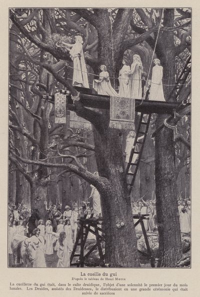 Druiden schneiden die Mistel am sechsten Tag des Mondes (Lithografie) von Henri Paul (after) Motte
