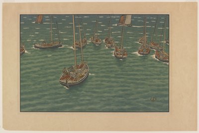 Boote vor Anker in Tréboul, Platte 5 aus "Le Beau Pays de Bretagne" von Henri Rivière