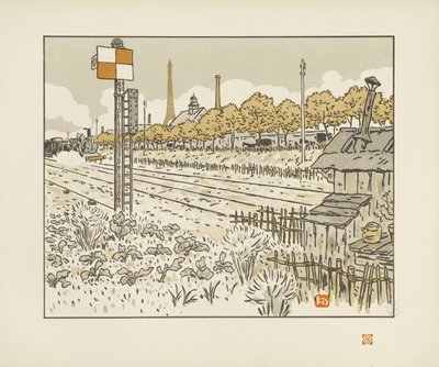 Vom Quai de Javel (Weichenstellerhäuschen) [Die 36 Ansichten des Eiffelturms] von Henri Rivière