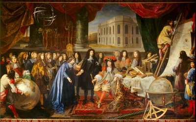 Colbert stellt die Mitglieder der Königlichen Akademie der Wissenschaften Ludwig XIV. im Jahr 1667 vor von Henri Testelin