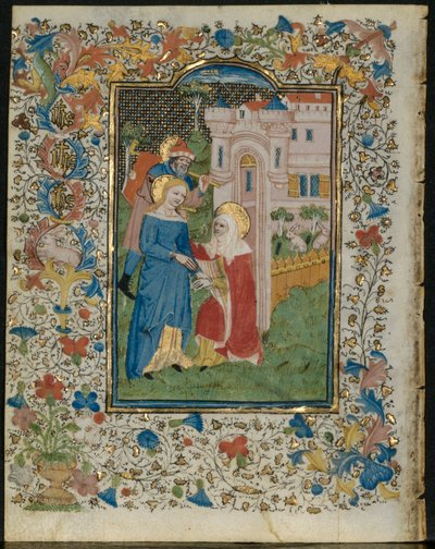 Die Heimsuchung: Blatt aus einem Stundenbuch (5 von 6 herausgetrennten Blättern) von Henri d