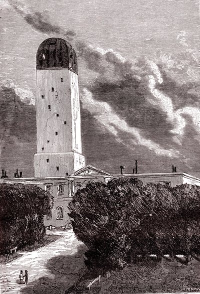 Cambridge-Observatorium, "Von der Erde zum Mond" von Jules Verne von Henri de (after) Montaut
