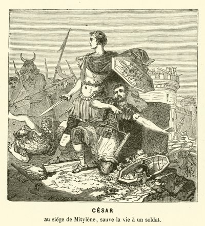Julius Caesar rettet das Leben eines Soldaten bei der Belagerung von Mitylene, Lesbos, Griechenland, 81 v. Chr. von Henri de (after) Montaut