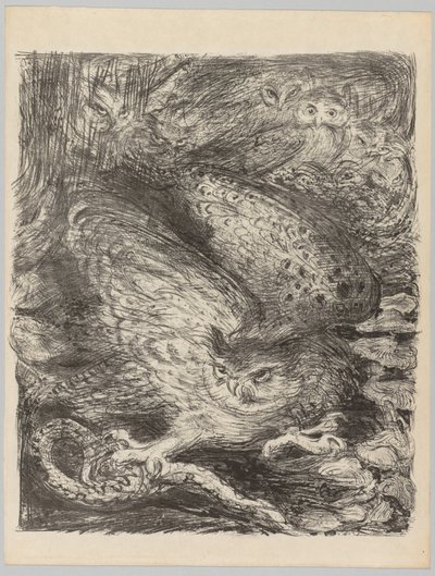 Die Weinlese!: Sieben Eulen und eine Schlange, ca. 1900 von Henri de Groux