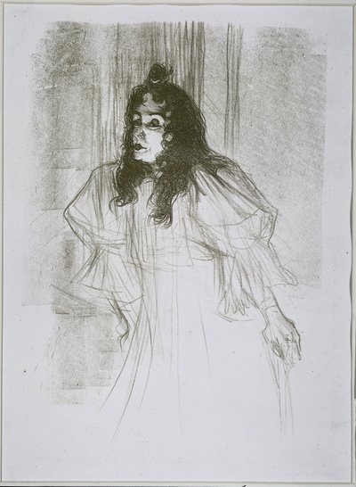 Porträt von May Belfort (May Egan) mit zwei Figuren und einem Klavier von Henri de Toulouse Lautrec (signed by artist)