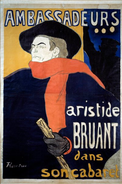 Plakat für das Spektakel von Aristide Bruant (1851-1925), französischer Liedermacher. „Ambassadors - Aristide Bruant in seinem Kabarett“ von Henri de Toulouse Lautrec