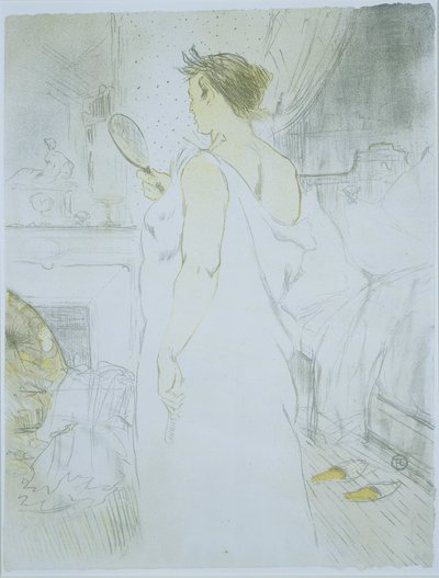 Stehende Frau, die in einen Handspiegel schaut von Henri de Toulouse Lautrec