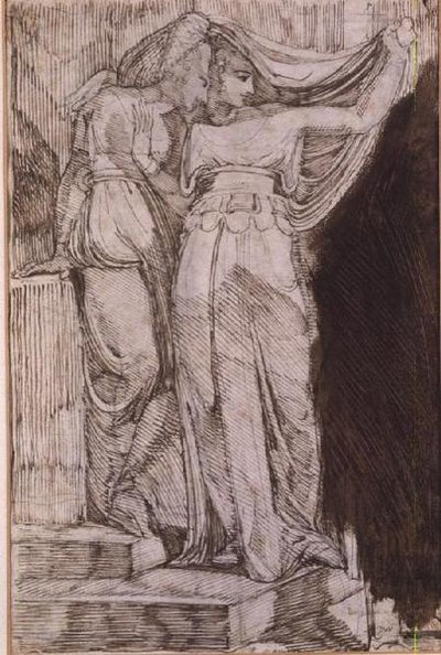 Zwei weibliche Figuren, die auf Stufen stehen, Rom, Mai 1787 von Johann Heinrich Füssli