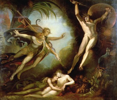 Satan erschrickt vor der Berührung von Ithuriels Lanze von Johann Heinrich Füssli
