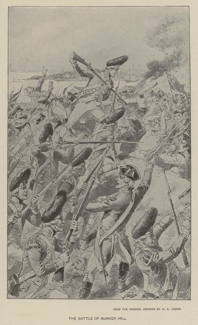 Die Schlacht von Bunker Hill (Lithografie) von Henry Alexander (after) Ogden