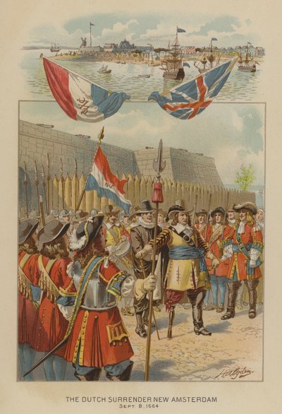 Die niederländische Kapitulation von Neu-Amsterdam, 8. September 1664 (Chromolithografie) von Henry Alexander (after) Ogden