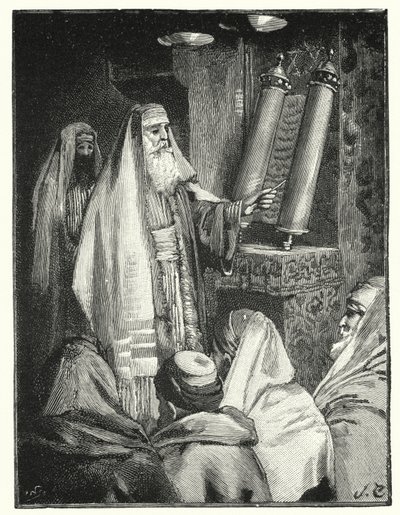Ein Rabbi liest die Schriftrolle des Gesetzes (Lithografie) von Henry Andrew Harper
