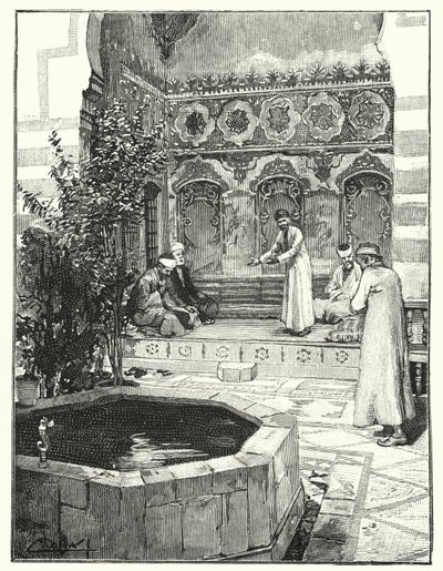 Empfang von Gästen in einem Levan, Damaskus (Lithografie) von Henry Andrew Harper