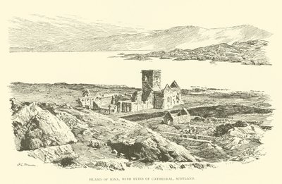 Insel Iona mit Ruinen der Kathedrale, Schottland (Gravur) von Henry Charles Brewer