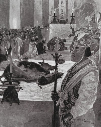 Ein Opfer in einem konfuzianischen Tempel (Lithografie) von Henry Charles Seppings Wright