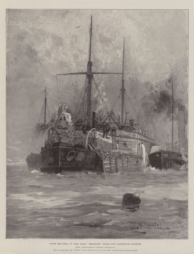 Nach ihrem Feuerprozess, HMS Belleisle in den Hafen von Portsmouth geschleppt von Henry Charles Seppings Wright