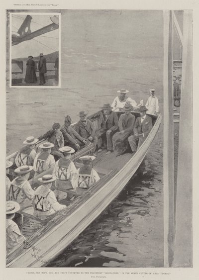 Cronje, seine Frau, sein Sohn und sein Stab werden in den bewaffneten Kutter der HMS Doris zur Transport Milwaukee gebracht von Henry Charles Seppings Wright