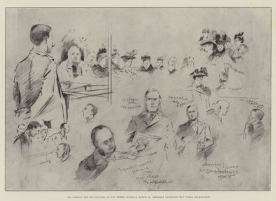 Dr. Jameson und seine Offiziere in der Bow Street, Dienstag, 10. März, Sergeant Drummond Hay unter Verhör von Henry Charles Seppings Wright