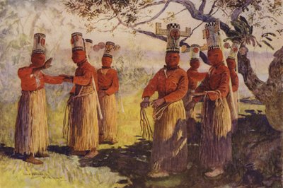Maskierte Tänzer von Opaina, Fluss Apaporis, Brasilien von Henry Charles Seppings Wright