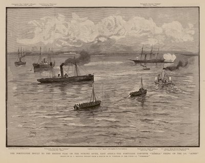Portugiesische Korvette Tamega feuert auf die SS Agnes, Pungwe-Fluss, Ostafrika von Henry Charles Seppings Wright