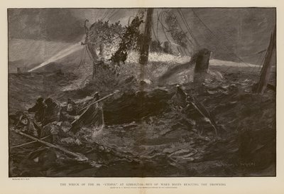 Rettung der Ertrinkenden während des Wracks der SS Utopia, Gibraltar (Gravur) von Henry Charles Seppings Wright