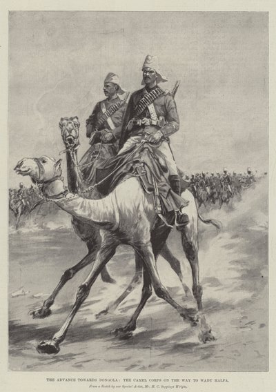 Der Vormarsch nach Dongola, das Kamelkorps auf dem Weg nach Wady Halfa von Henry Charles Seppings Wright