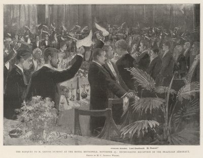 Das Bankett für M Santos Dumont im Hotel Metropole, 25. November, Begeisterter Empfang des brasilianischen Aeronauten von Henry Charles Seppings Wright