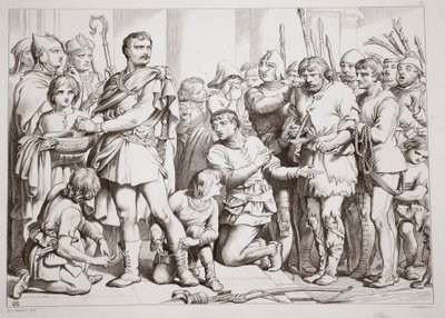 Wie Hereward den Töpfer spielte und den König betrog, Illustration aus Hereward the Great von Charles Kingsley, veröffentlicht 1870, graviert von C.G. Lewis von Henry Courtney Selous